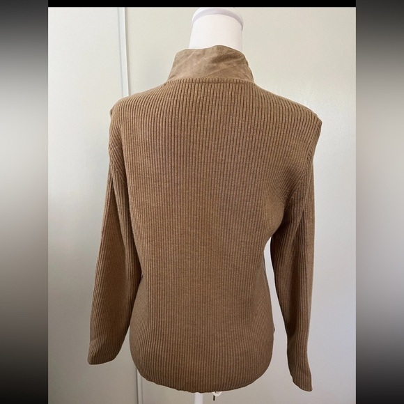 Pendleton Suede Front Wool Zip Up Sweater Jacket Petite Medium - Picture 5 of 6